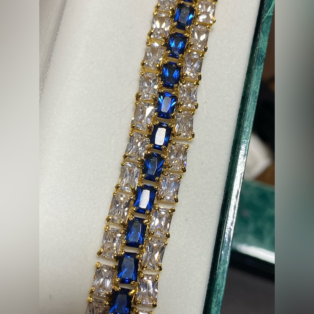 Suzanne Somers blue Sapphire & topaz bracelet 18k Gold Over 925 Sterling Silver
